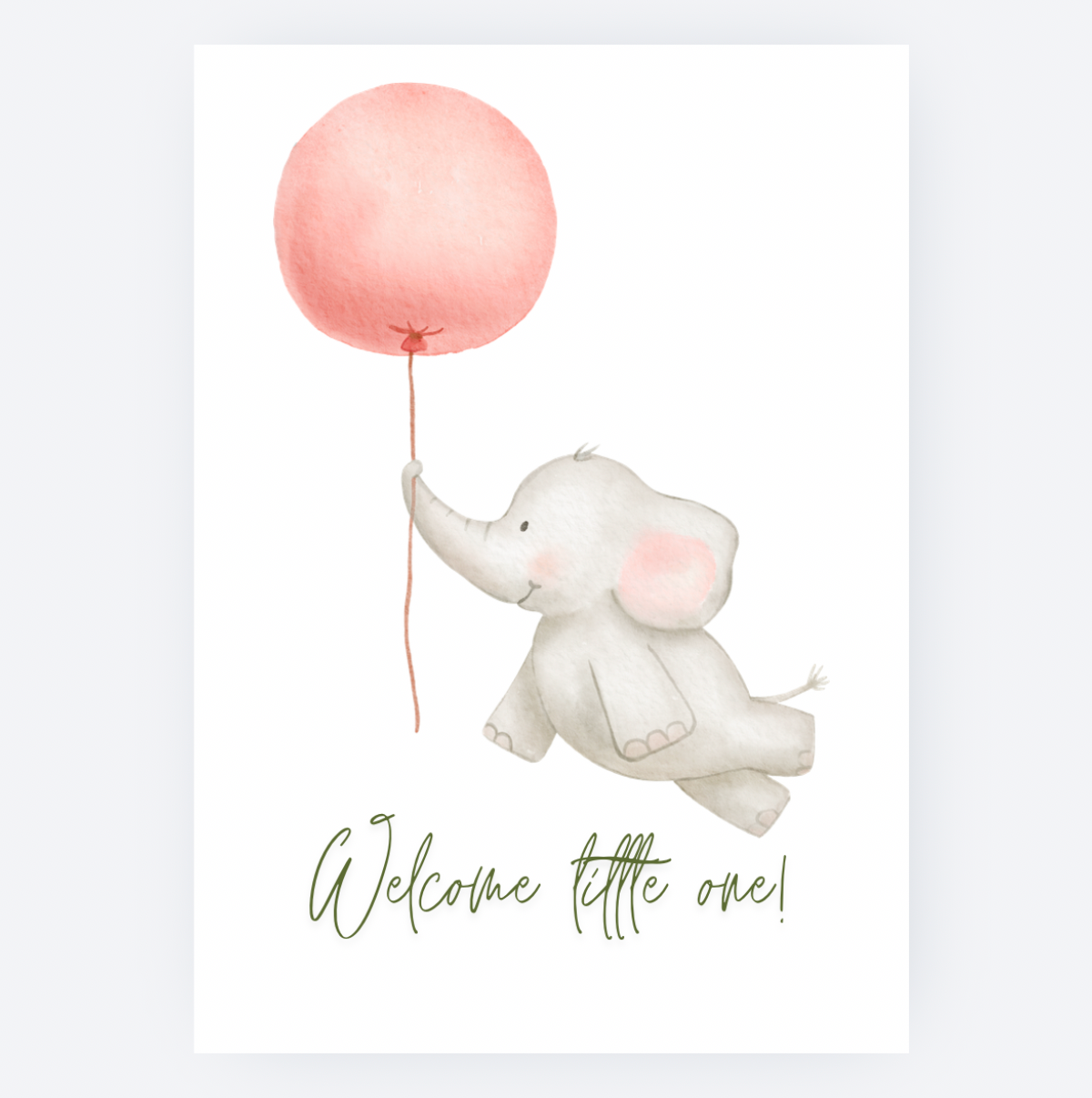 Ansichtkaart - Welcome Little One - Olifantje