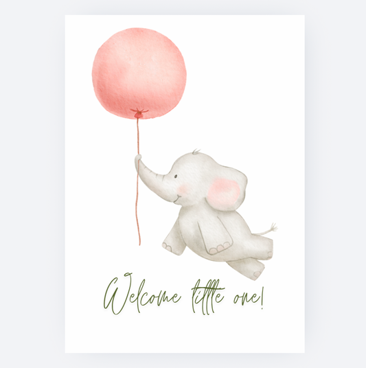Ansichtkaart - Welcome Little One - Olifantje