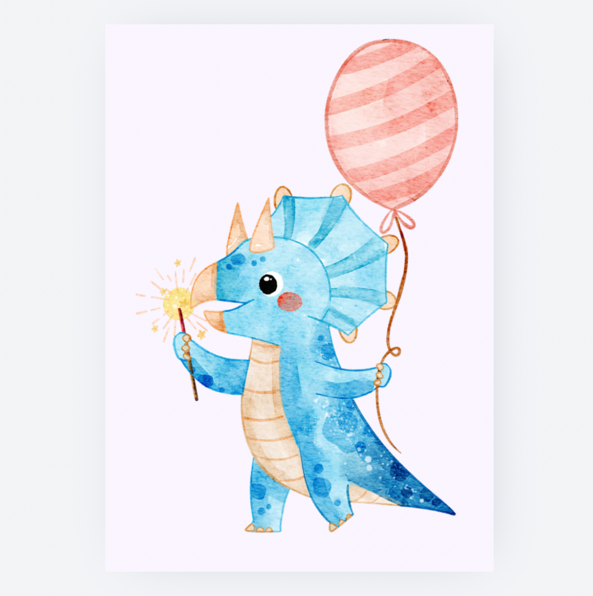 Ansichtkaart - Blauwe Triceratops met Ballon