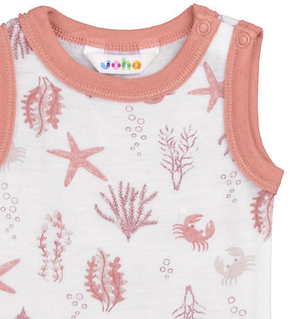 Romper mouwloos - oceaan - roze - merinowol