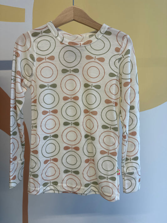 Katvig T-shirt print oranje/groen | lange mouw | biologisch wol