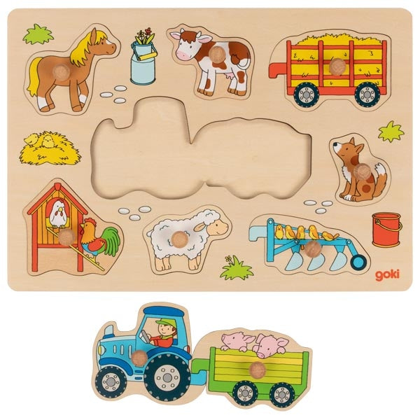 Houten puzzel tractor met aanhangers