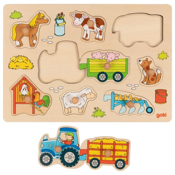 Houten puzzel tractor met aanhangers