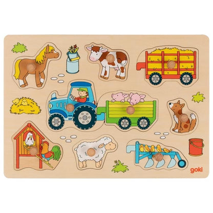 Houten puzzel tractor met aanhangers