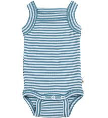Romper smalle bandjes - blauw gestreept - wolzijde