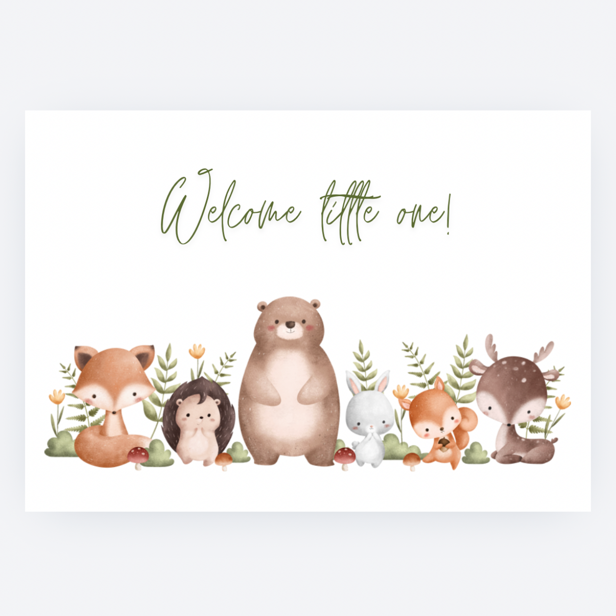 Ansichtkaart - Welcome Little One - Bosdieren