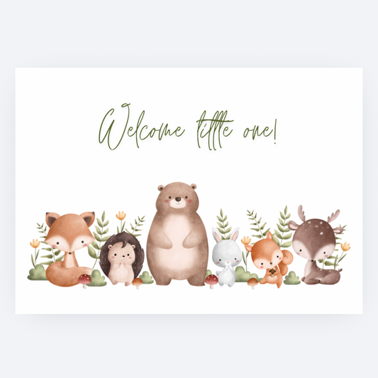 Ansichtkaart - Welcome Little One - Bosdieren