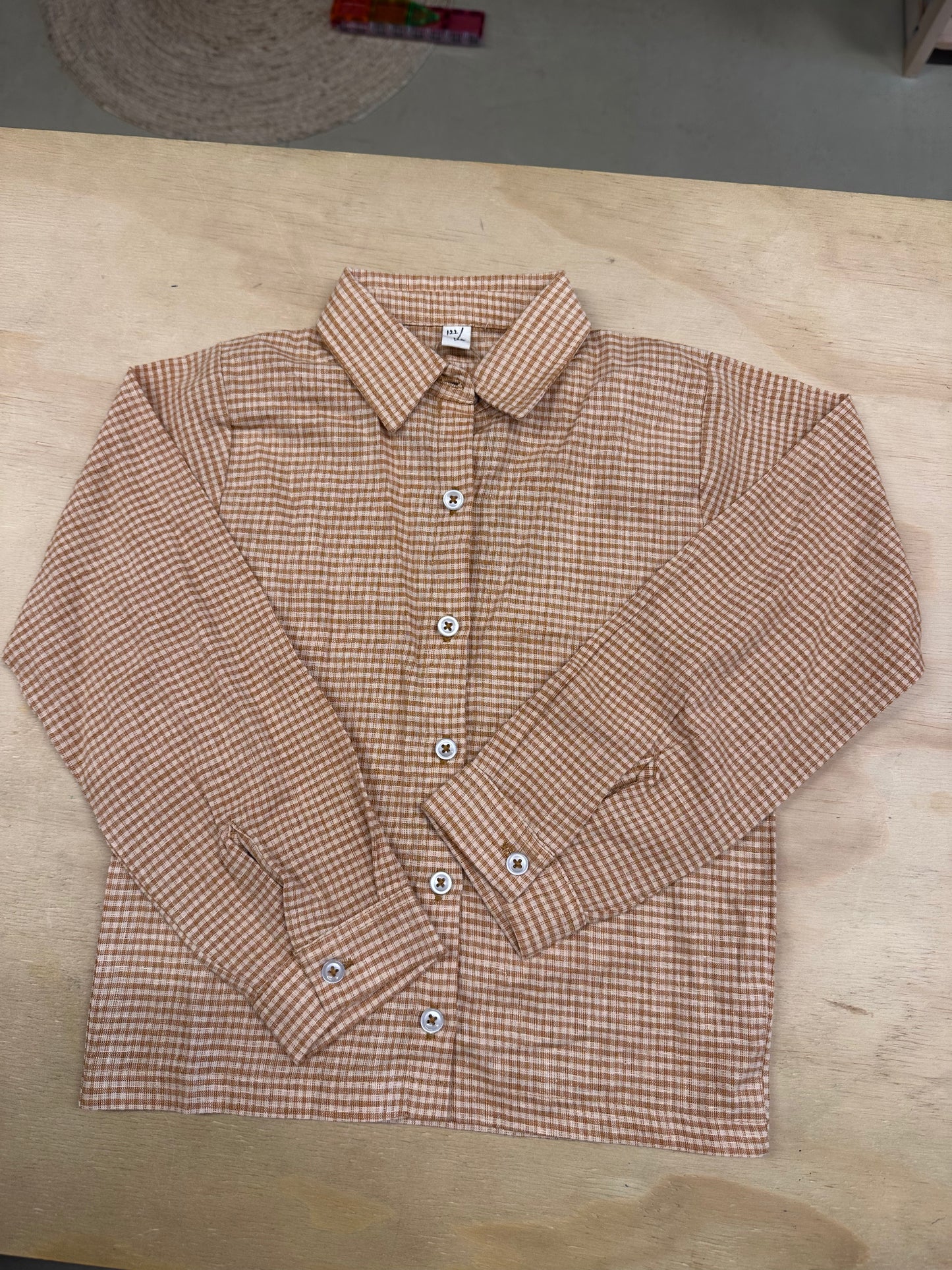 Geblokte blouse lange mouw - 70% biologisch katoen 30% linnen - Riffle Amsterdam (Sample)