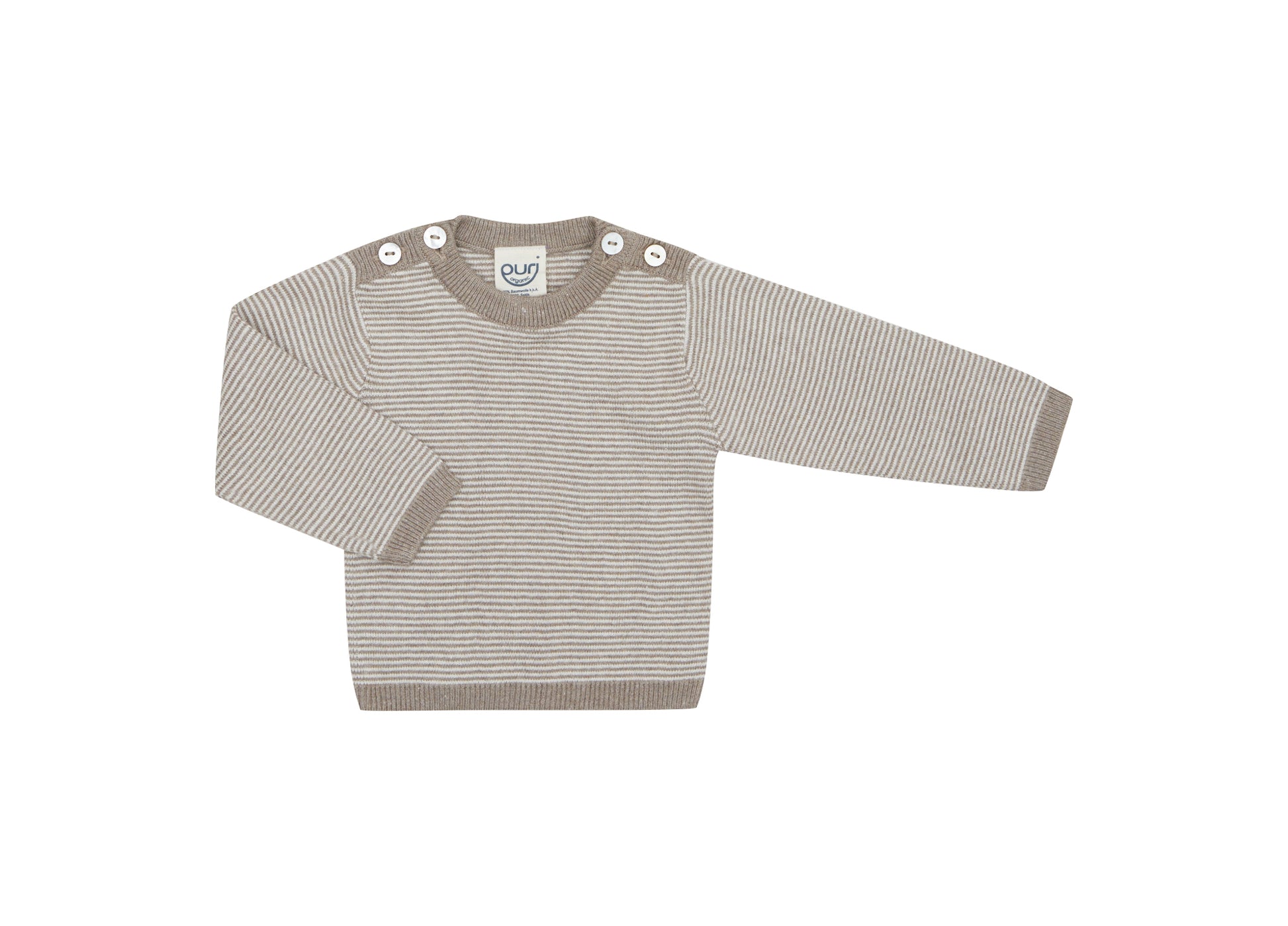 Trui katoen zijde rib strepen taupe/natur – Mama Nova