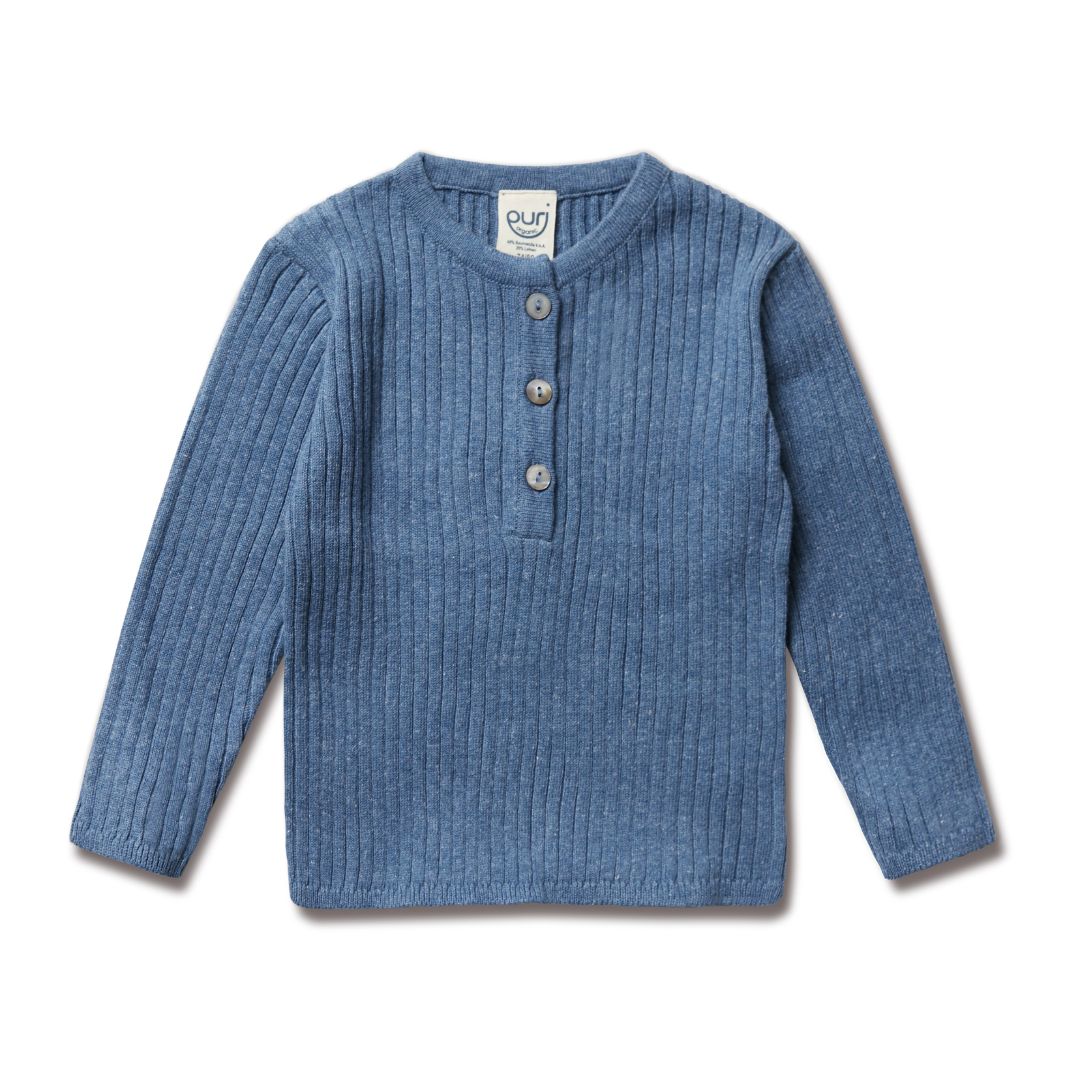 Trui henley - katoen/linnen - marine blauw