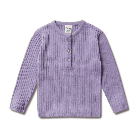 Trui henley - katoen/linnen - paars