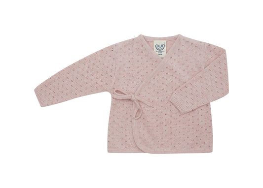 Overslag vestje met strik - ajour - roze - katoen en zijde