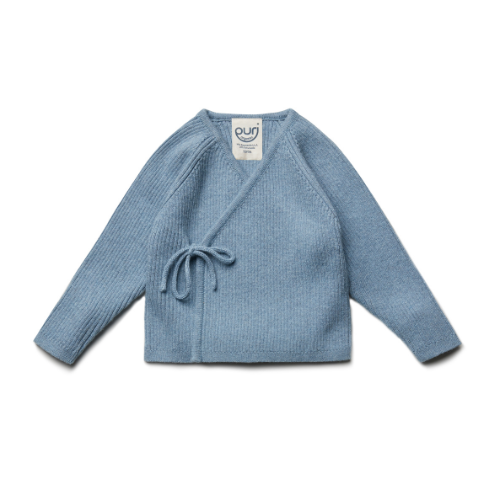 Overslag vestje gebreid rib - katoen/wol - smokey blue