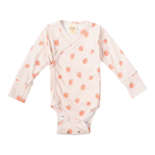 Wooly Organic Overslag Romper - Biologisch Katoen - Aardbeien