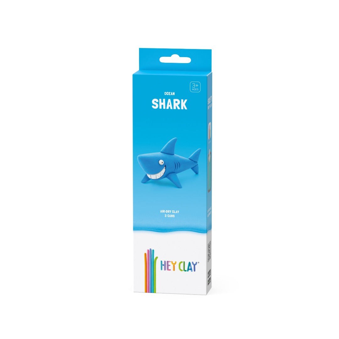 HEY CLAY boetseerklei set Haai in verpakking, frontal productshot met blauwe doos en witte branding