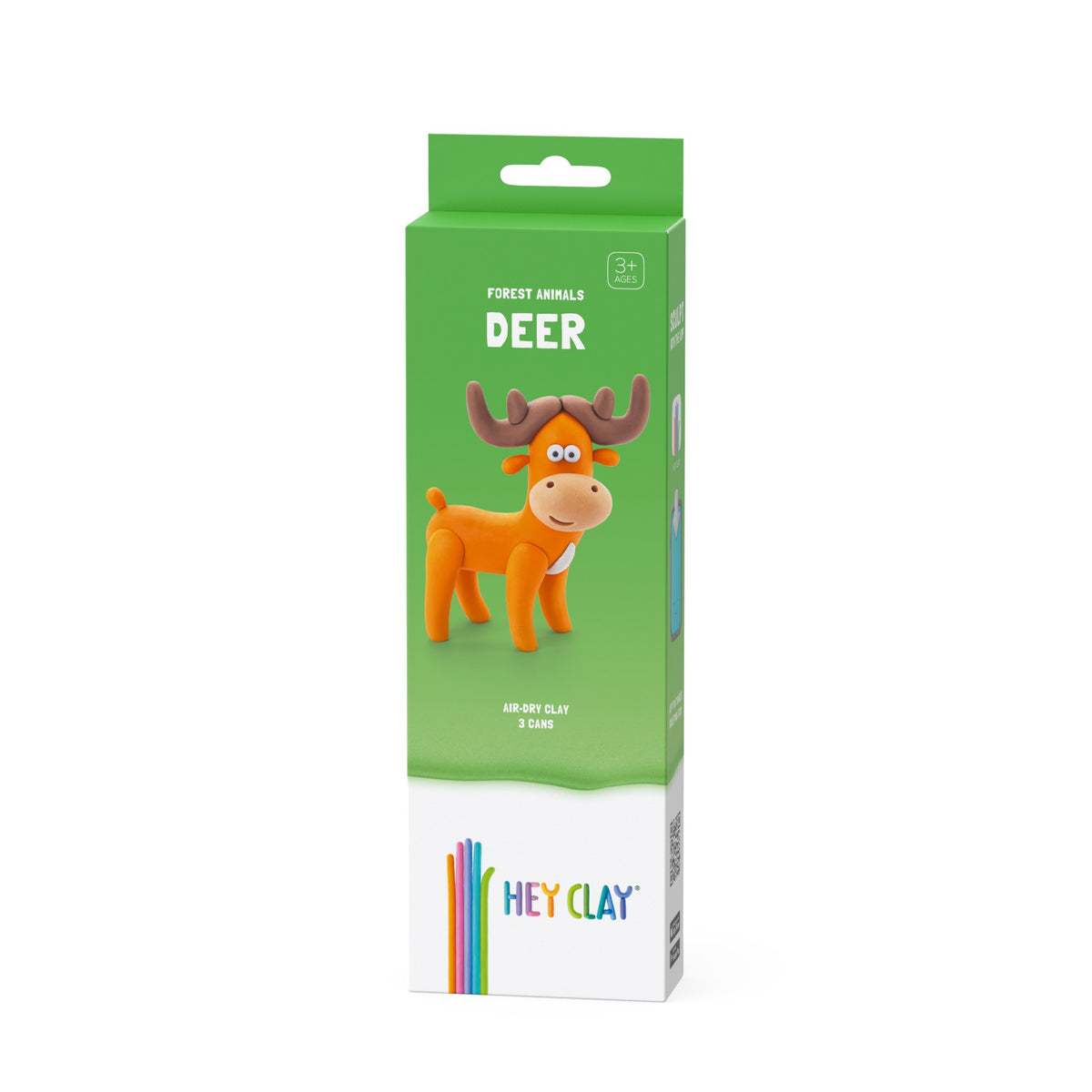 HEY CLAY boetseerklei set Hert - verpakking met oranje hert figuur en groene doos, vooraanzicht