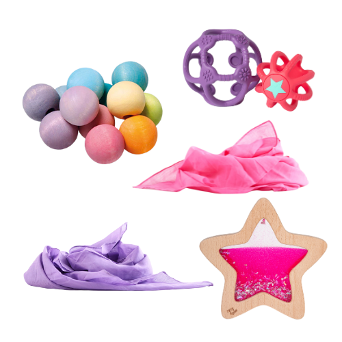 Bundel sensorisch baby speelgoed - roze