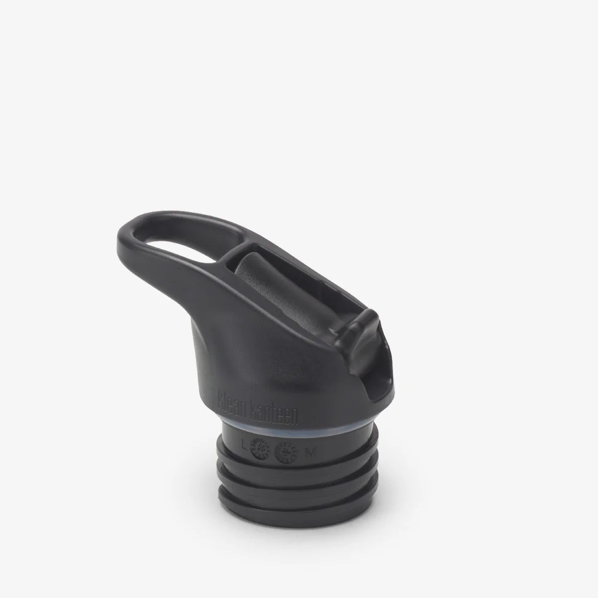 Klean Kanteen Classic drinkfles dop met Flip Seal Sport Cap, gedetailleerde vooraanzicht van de zwarte schroefdop met handvat.