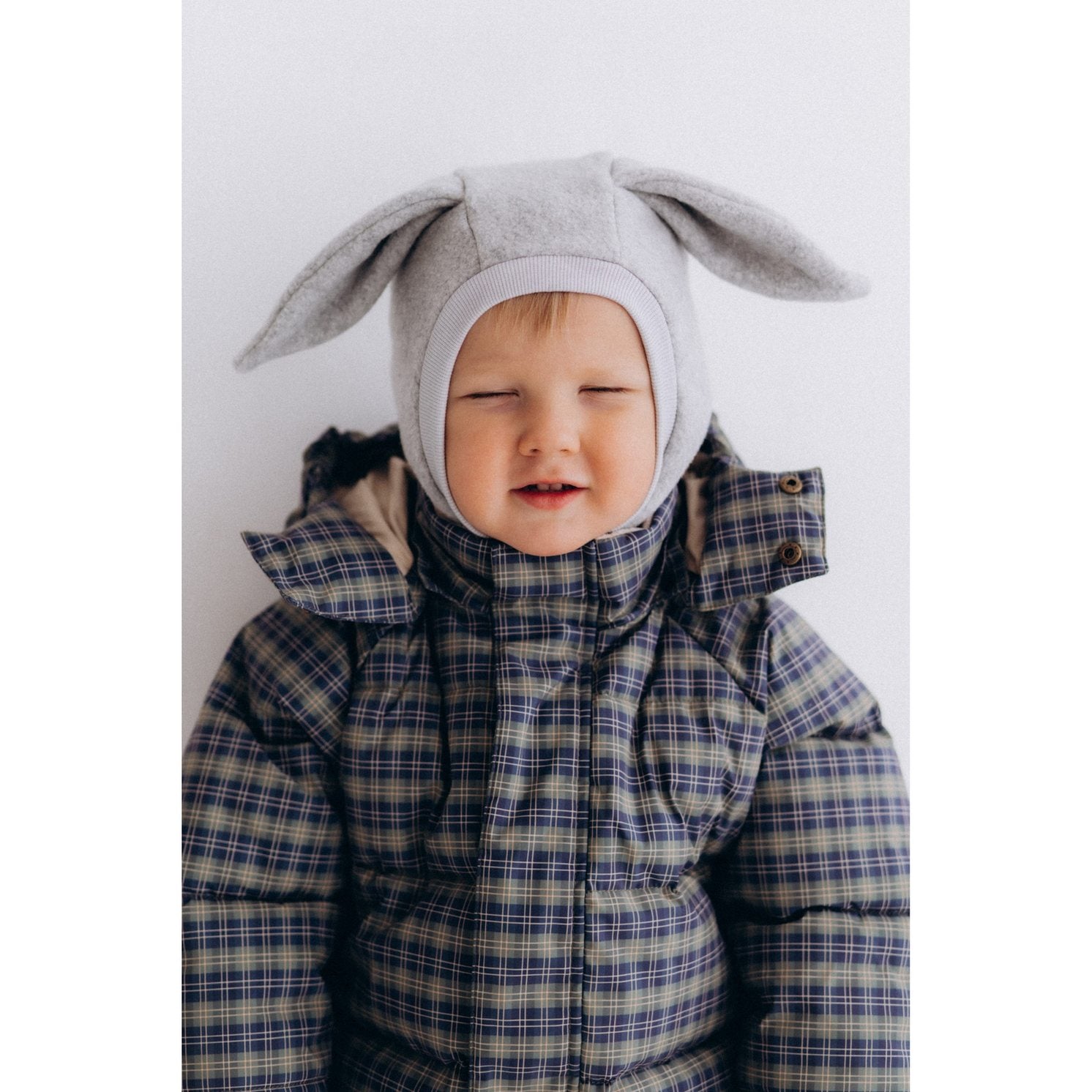 Wooly Organic Balaclava - Katoen Fleece - Bunny - Lichtgrijs