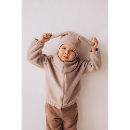Wooly Organic Balaclava - Katoen Fleece - Bunny - Licht Taupe