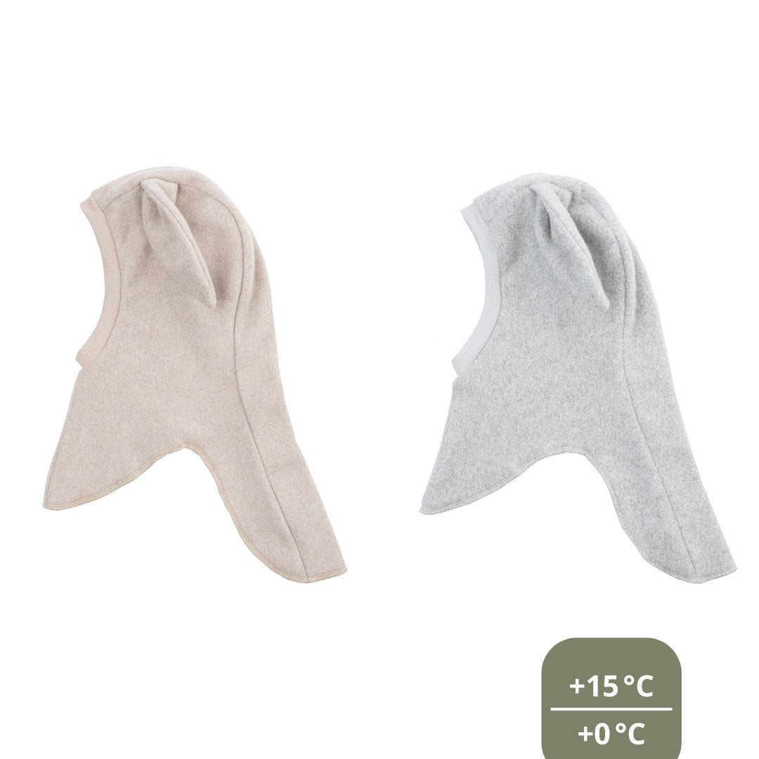 Wooly Organic Balaclava - Katoen Fleece - Bunny - Licht Taupe