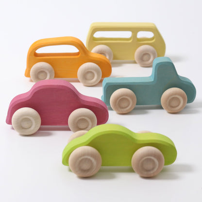 Grimm’s houten auto’s wagens pastel set 5 slimline