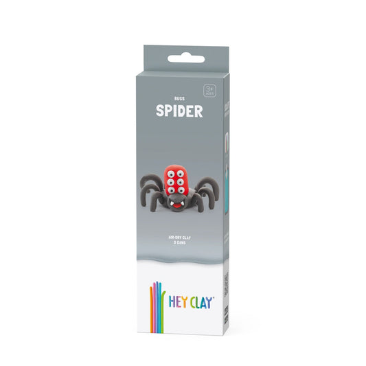 HEY CLAY boetseerklei set Spin insecten verpakking met rode spin met acht poten en zes ogen afgebeeld