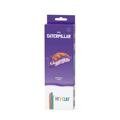 Hey Clay Caterpillar modelleerklei set met paarse rups op verpakking, 3 potjes air-dry clay