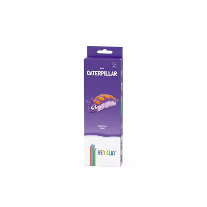 Hey Clay Caterpillar modelleerklei set met paarse verpakking, weergegeven tegen witte achtergrond met colorful Hey Clay logo onderaan.