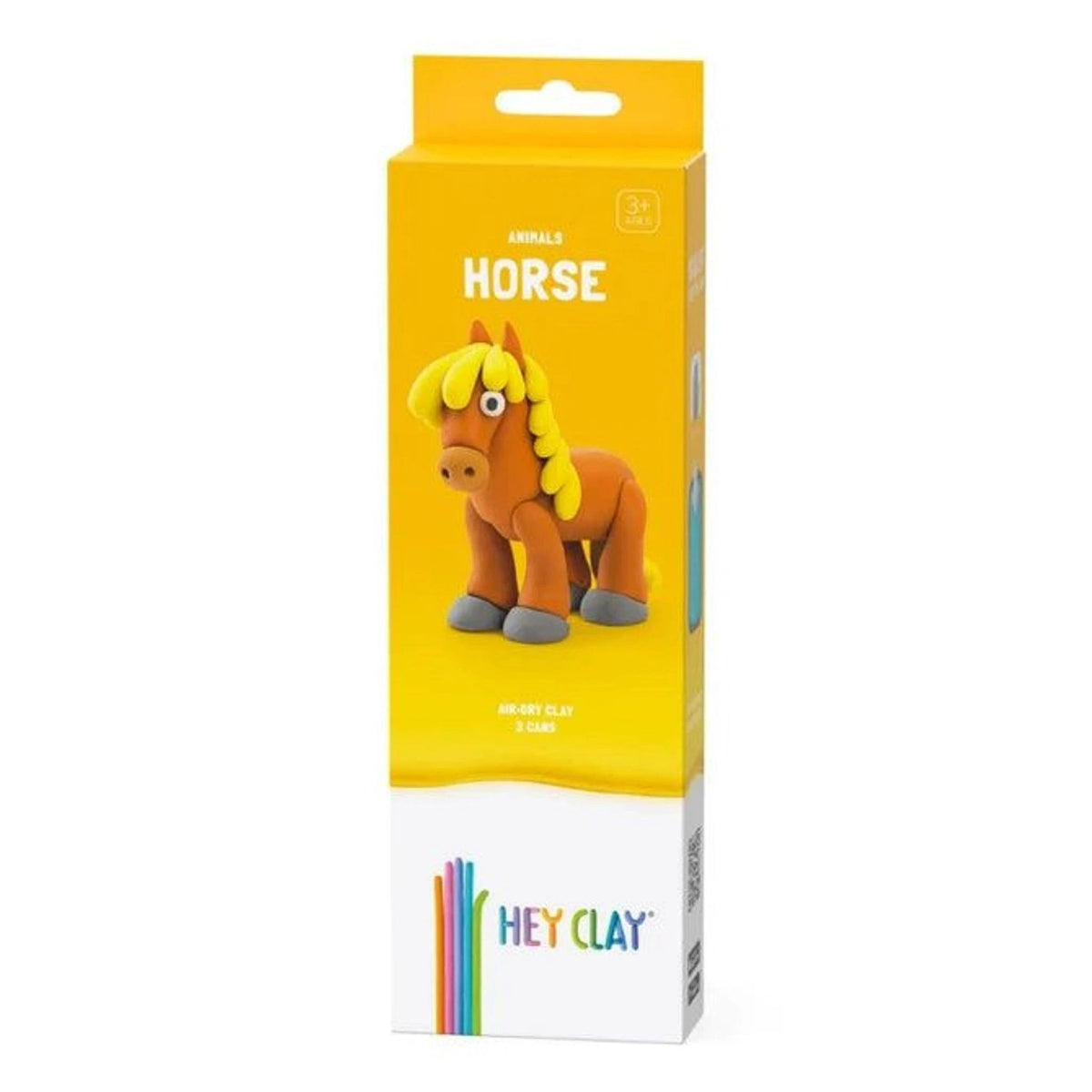 HeyClay paard air-dry clay set in verpakking met geel-oranje paardfiguur op gele doos, vooraanzicht