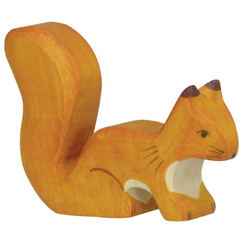 Holztiger houten bosdier eekhoorn zittend oranje