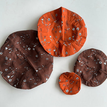 Jut & Julie | bowl covers | set van 4 | bloemen bruin oranje