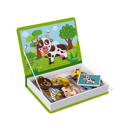 Janod Magnetibook Dieren magneetboek opengeslagen met dierenmagneten en voorbeeldkaarten, bovenaanzicht