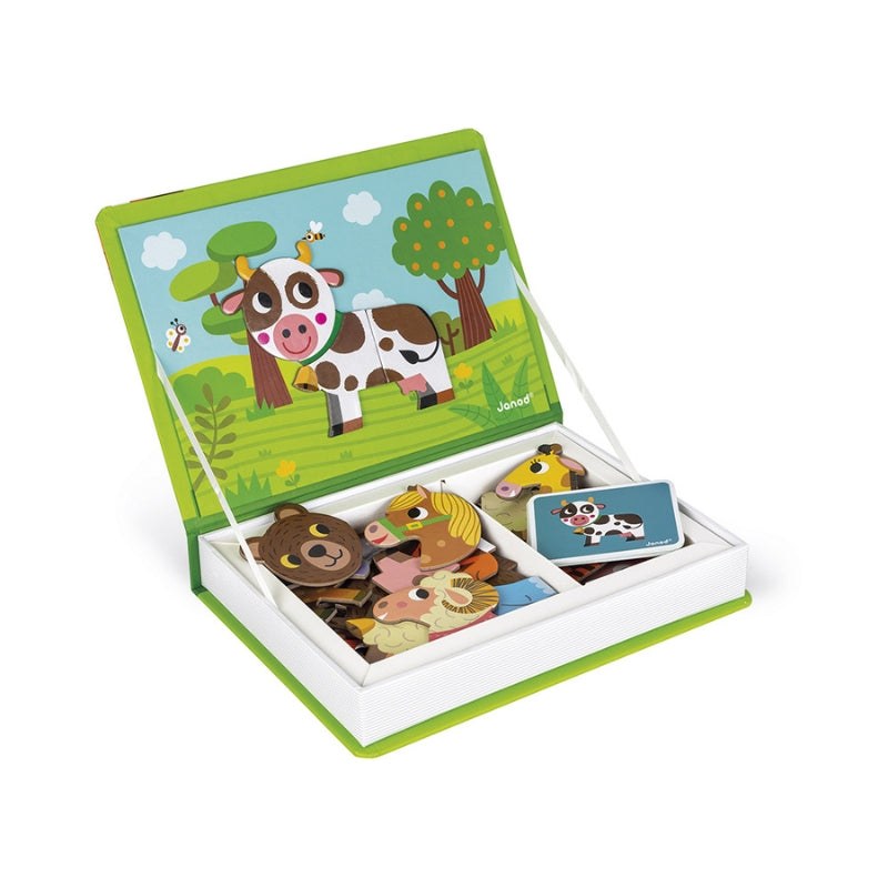 Janod Magnetibook Dieren magneetboek open met dierenmagneten en kaarten, bovenaanzicht