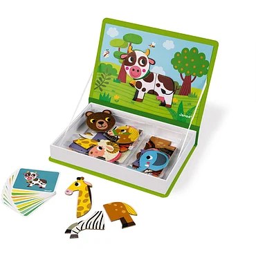 Janod Magnetibook Dieren magneetboek opengeslagen met dierenmagneten en voorbeeldkaarten
