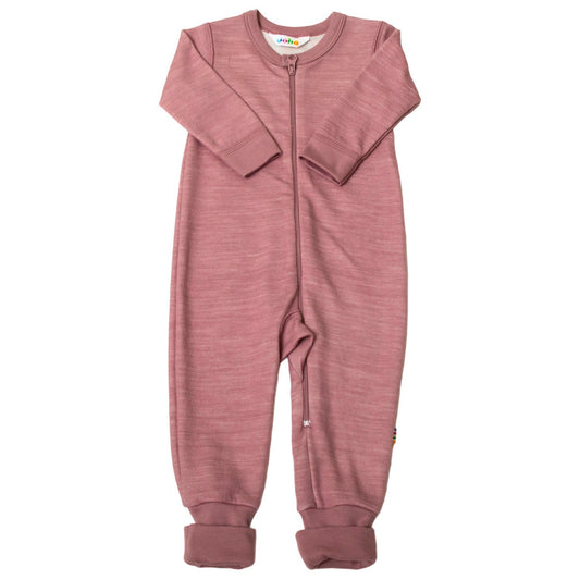 Joha jumpsuit roze, front volledige lengte met rits, uitgevouwen op witte achtergrond