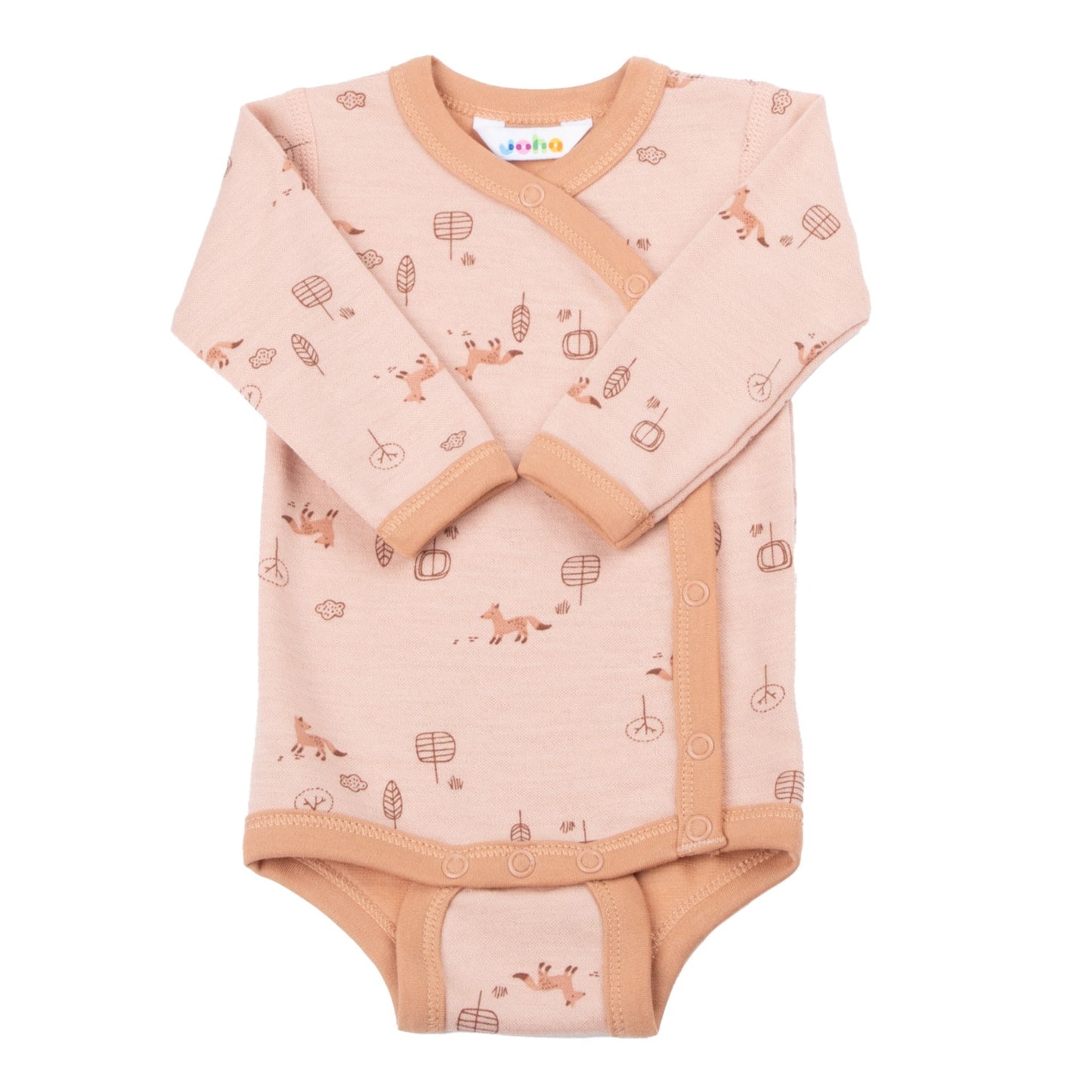 Joha overslag romper | oranje met vosjes | wol katoen