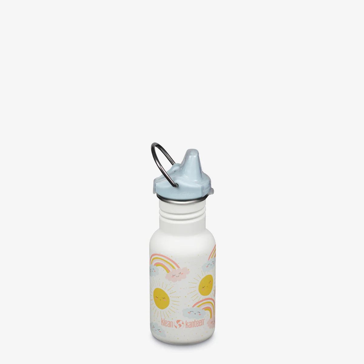 Klean Kanteen Kid Classic 355ml drinkfles met sippy cap in Rainbows design, frontaal gezien tegen neutrale achtergrond