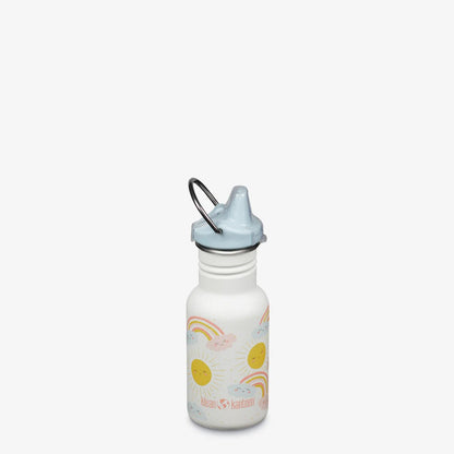 Klean Kanteen Kid Classic 355ml drinkfles met sippy cap in Rainbows design, frontaal gezien tegen neutrale achtergrond