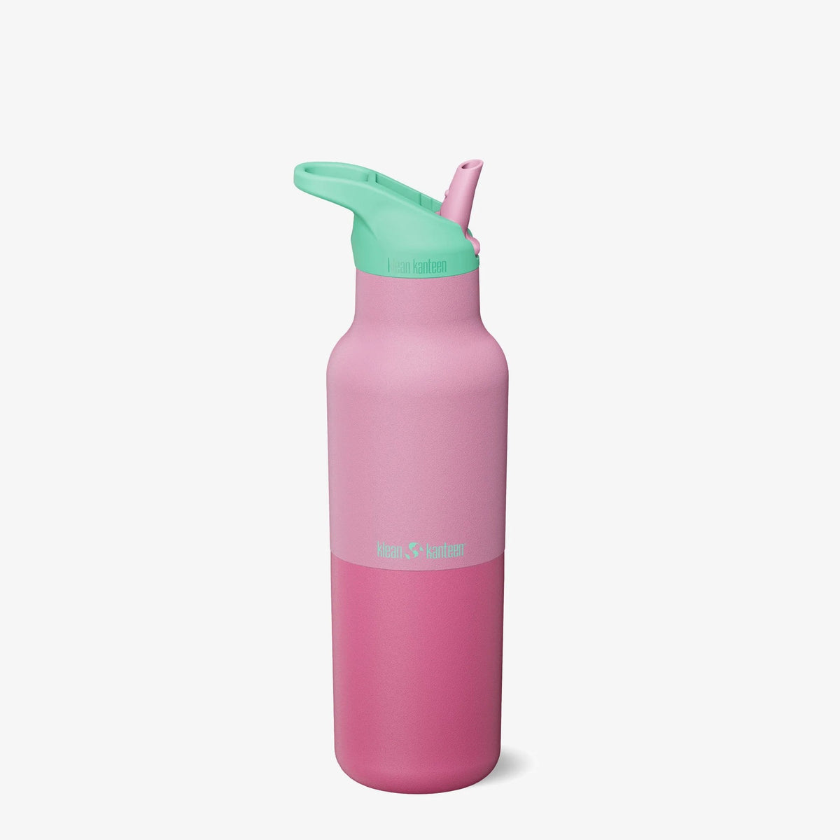 Klean Kanteen Rise Classic drinkfles 473ml in roze met mint groen Flip Seal Sport Cap, vooraanzicht tegen witte achtergrond