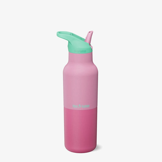 Klean Kanteen Rise Classic drinkfles 473ml in roze met mint groen Flip Seal Sport Cap, vooraanzicht tegen witte achtergrond