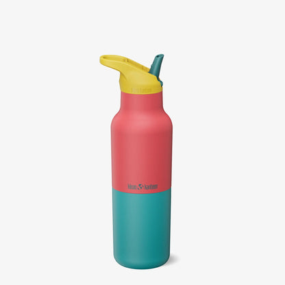 Klean Kanteen Rise Classic 473ml drinkfles met Flip Seal Sport Cap in cayenne-kaleidoscoop kleurstelling, frontaanzicht.