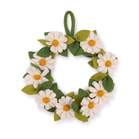Krans van wolvilt - Margrietjes - Wit