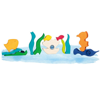 Landschap puzzel bouwblokken onder de zee