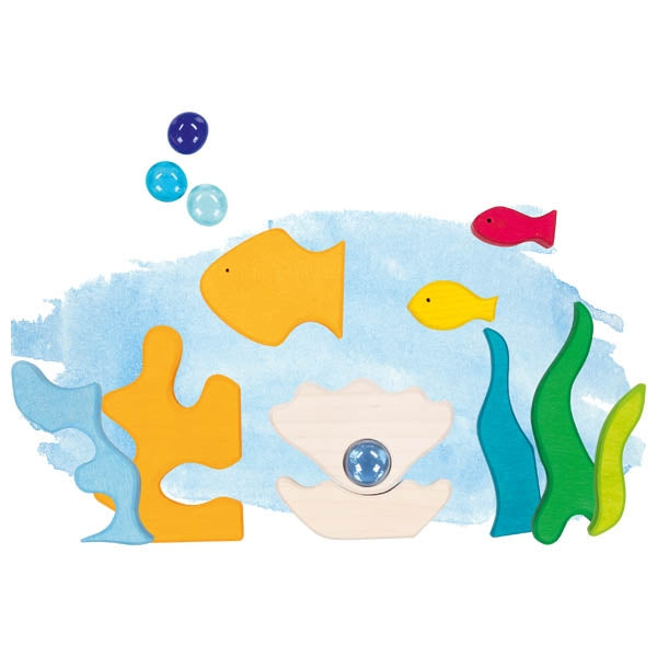Landschap puzzel bouwblokken onder de zee