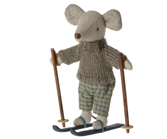 Winter muis grote broer met ski set