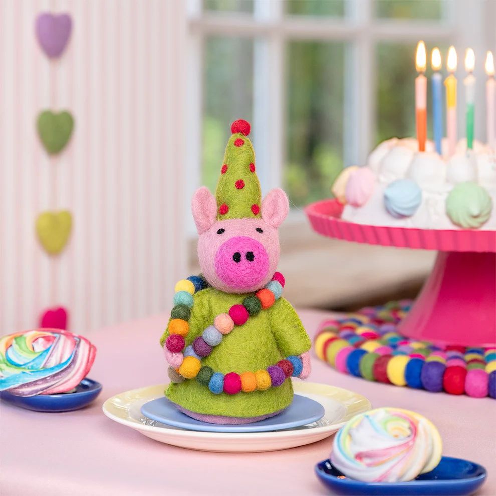 Decoratie feestvarken van wolvilt - Groen