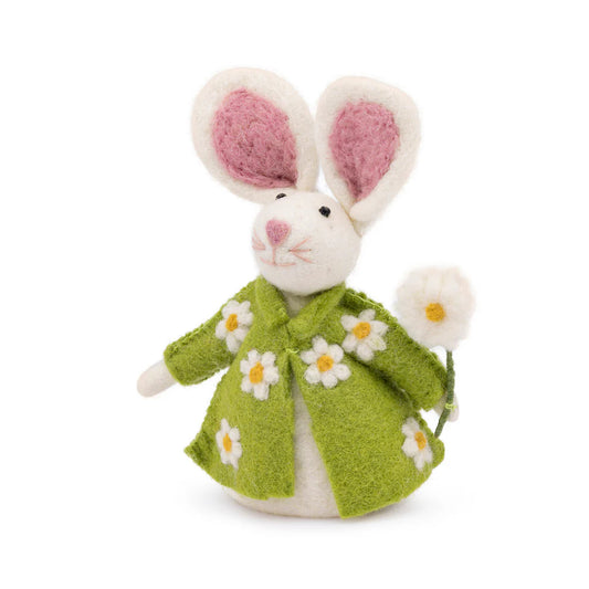 Decoratie haas van wolvilt - Groen met margrietjes