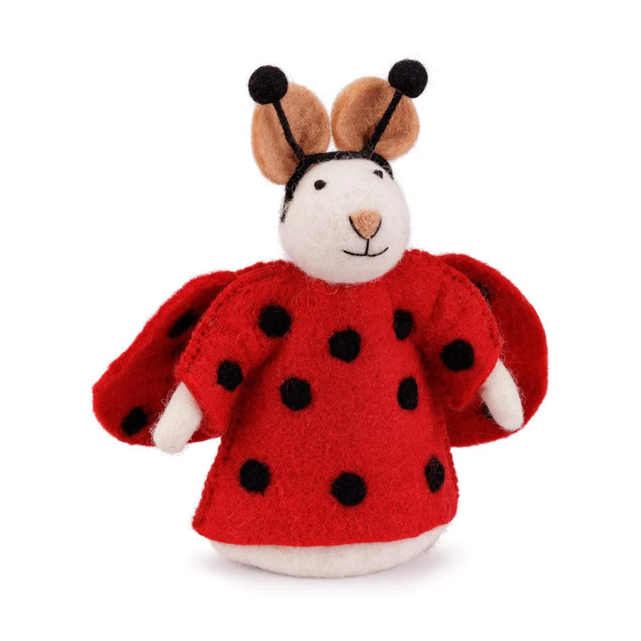 Decoratie muis van wolvilt - Lieveheersbeestje