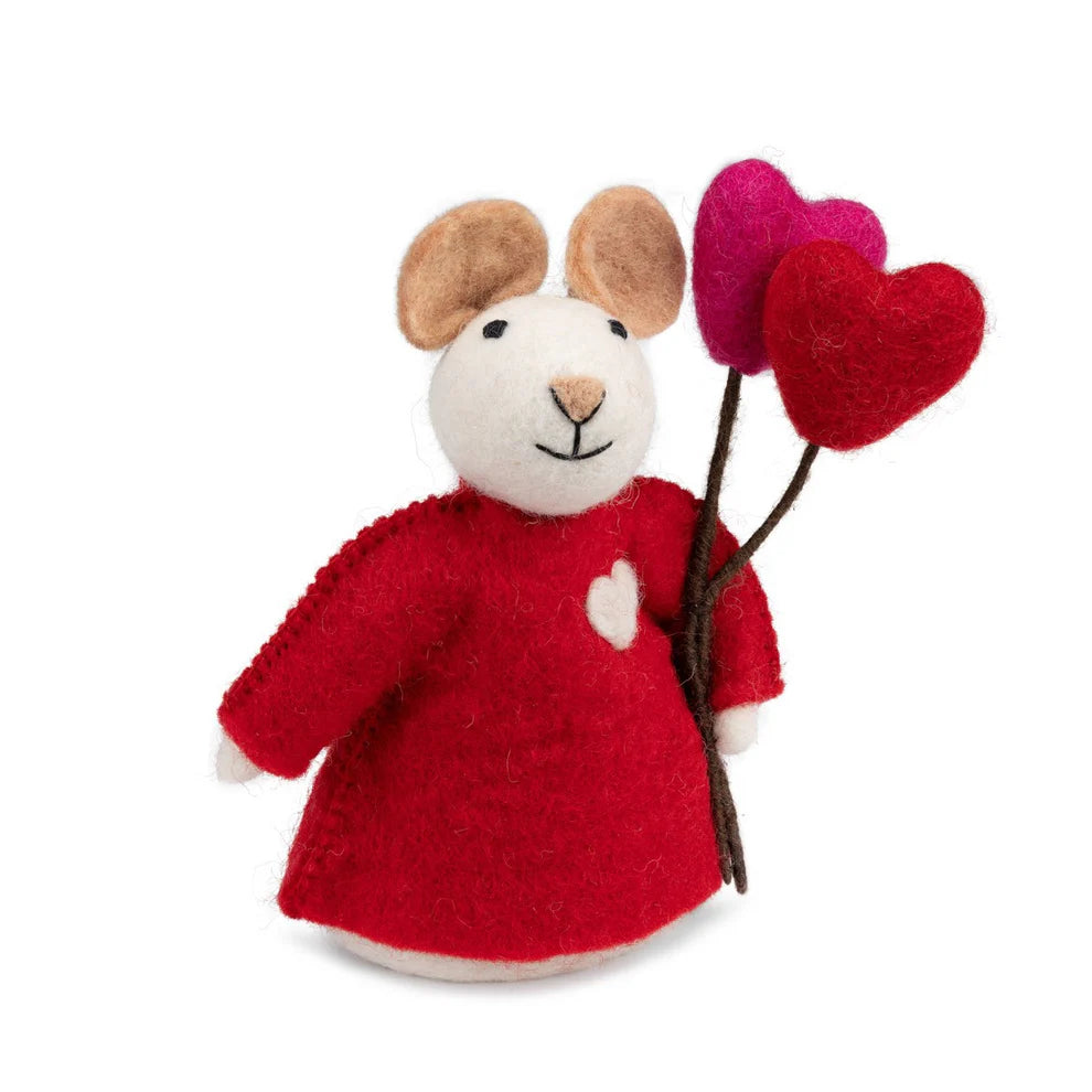 Decoratie muis van wolvilt - Love is in the air